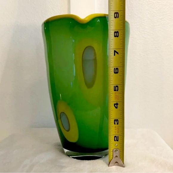 Vintage Art Glass Pitcher Hand Blown Green Avocado Design 2 Quart MCM Heavy - Picture 12 of 13
